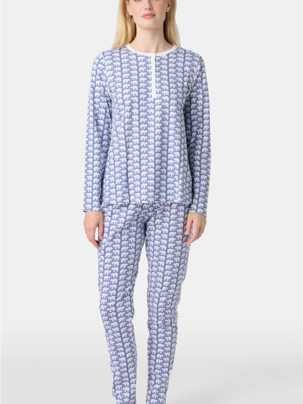 Roller Rabbit Blue & White Elephant-Print Pajama Set